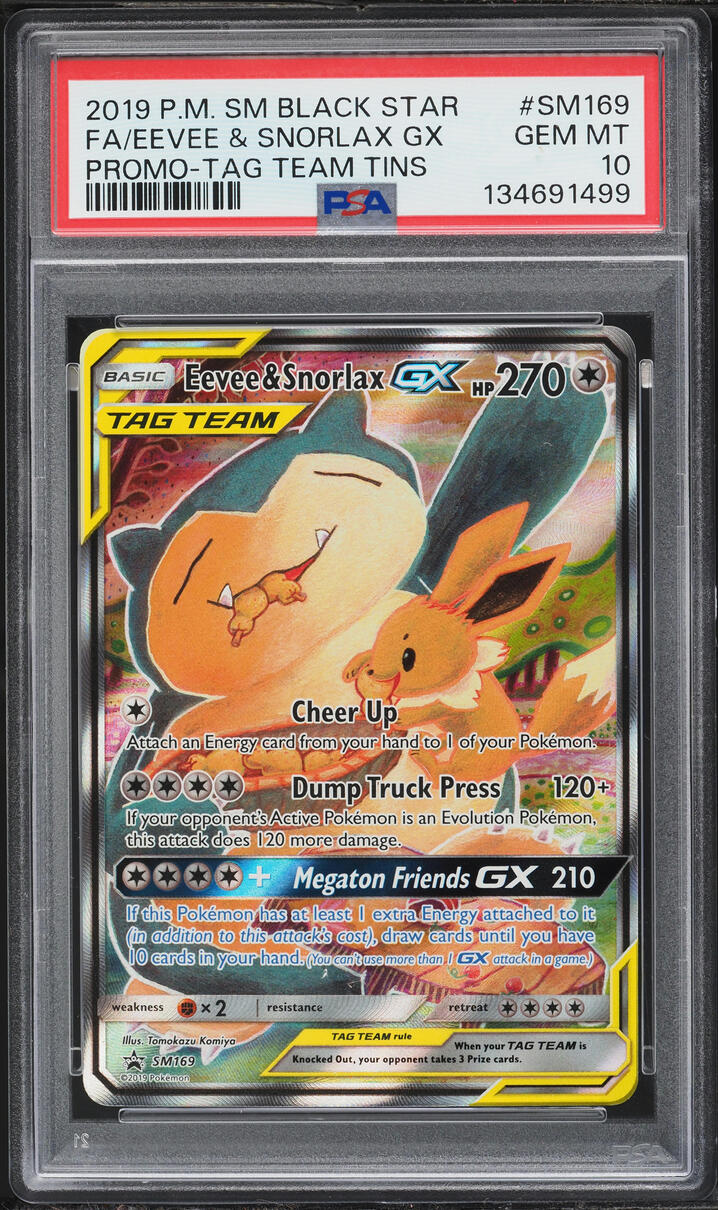 2019 Pokemon Sun & Moon Promo Tag Team Full Art Eevee & Snorlax GX #SM169 PSA 10 GEM MINT