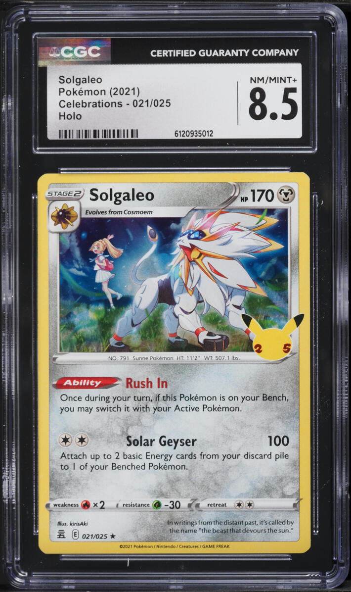 2021 Pokemon Sword & Shield Celebrations Holo Solgaleo #21 CGC 8.5 NM-MT+