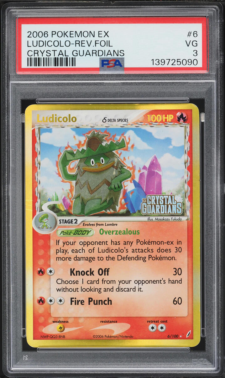 2006 Pokemon EX Crystal Guardians Reverse Holo Ludicolo #6 PSA 3 VG
