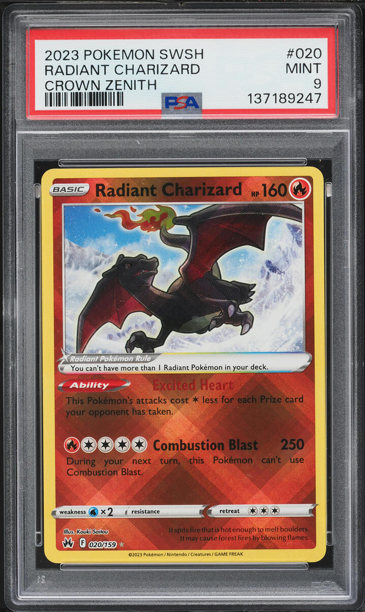 2023 Pokemon Sword & Shield Crown Zenith Holo Radiant Charizard #20 PSA 9 MINT