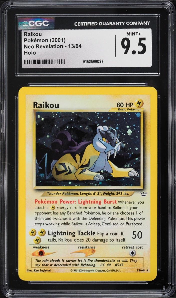 2001 Pokemon Neo Revelation Holo Raikou #13 CGC 9.5 MINT+