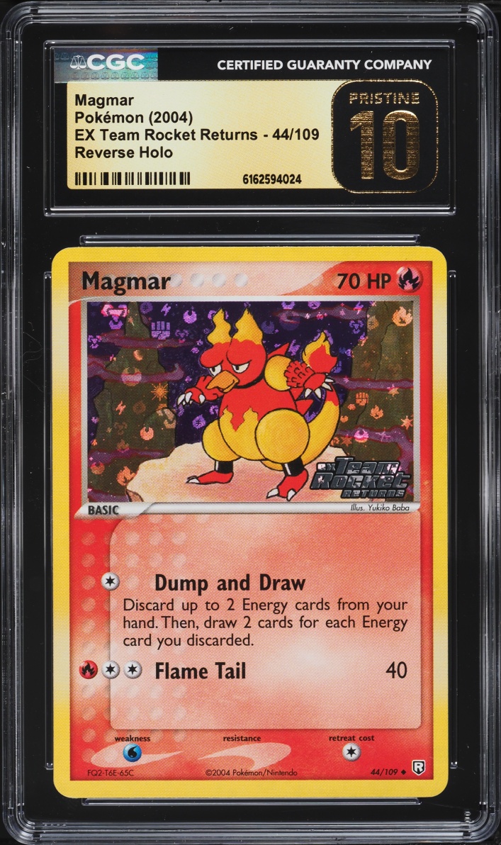 2004 Pokemon EX Team Rocket Returns Reverse Holo Magmar #44 CGC 10 PRISTINE