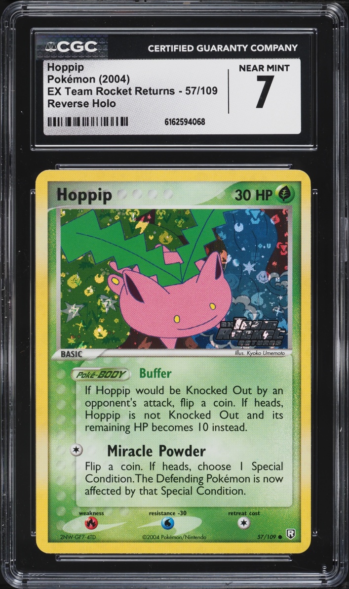 2004 Pokemon EX Team Rocket Returns Reverse Holo Hoppip #57 CGC 7 NRMT