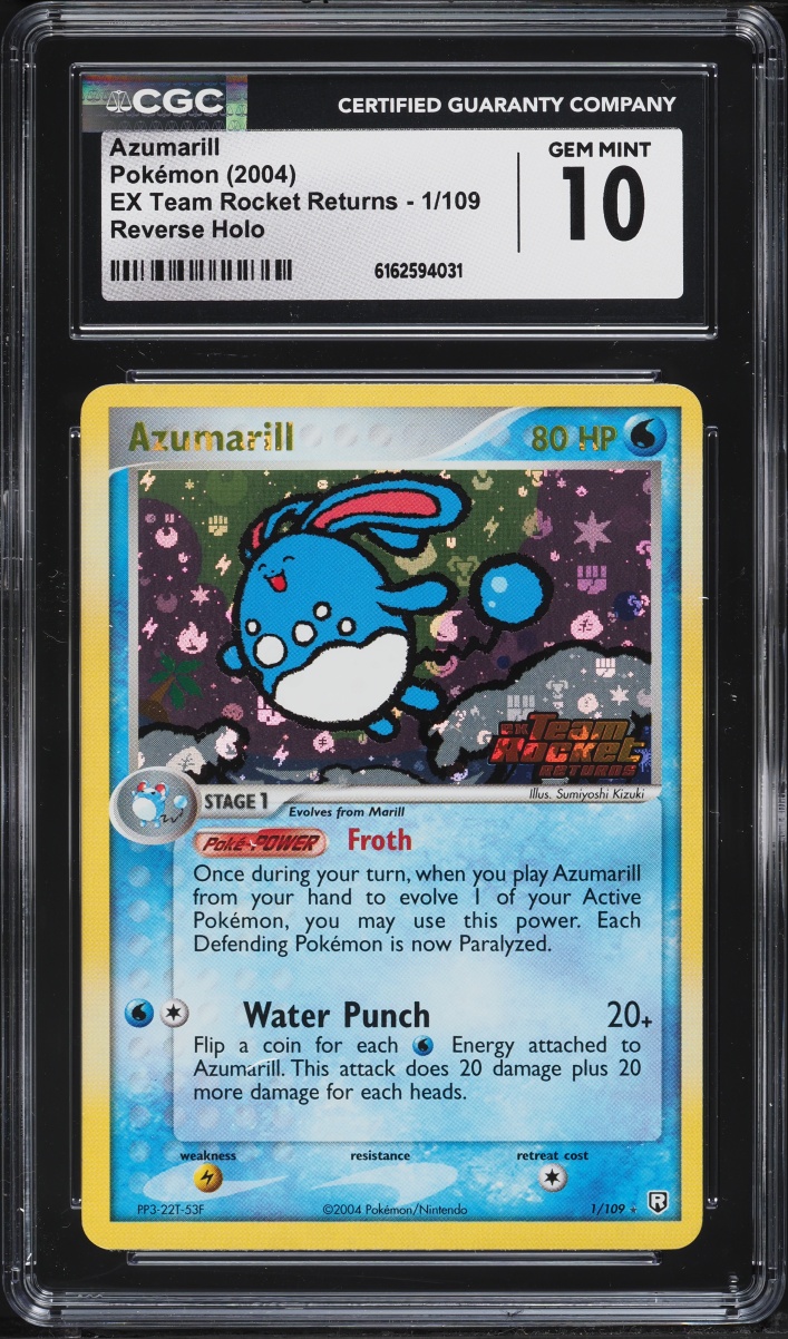 2004 Pokemon EX Team Rocket Returns Reverse Holo Azumarill #1 CGC 10 GEM MINT