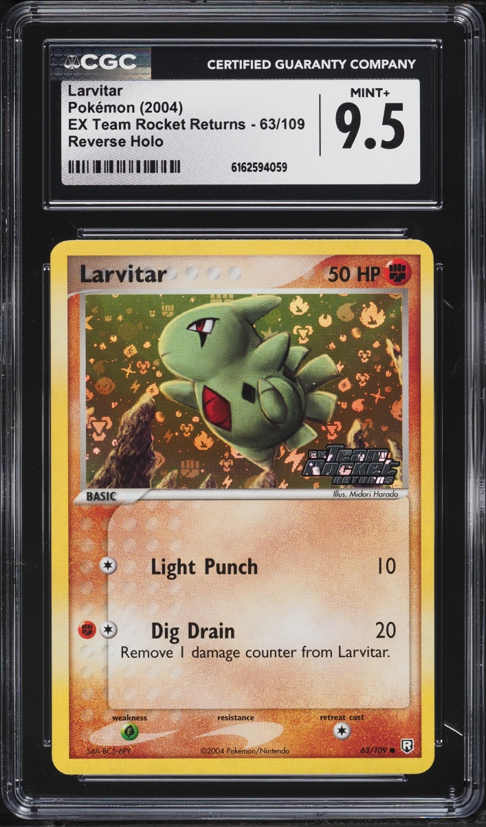 2004 Pokemon EX Team Rocket Returns Reverse Holo Larvitar #63 CGC 9.5 MINT+