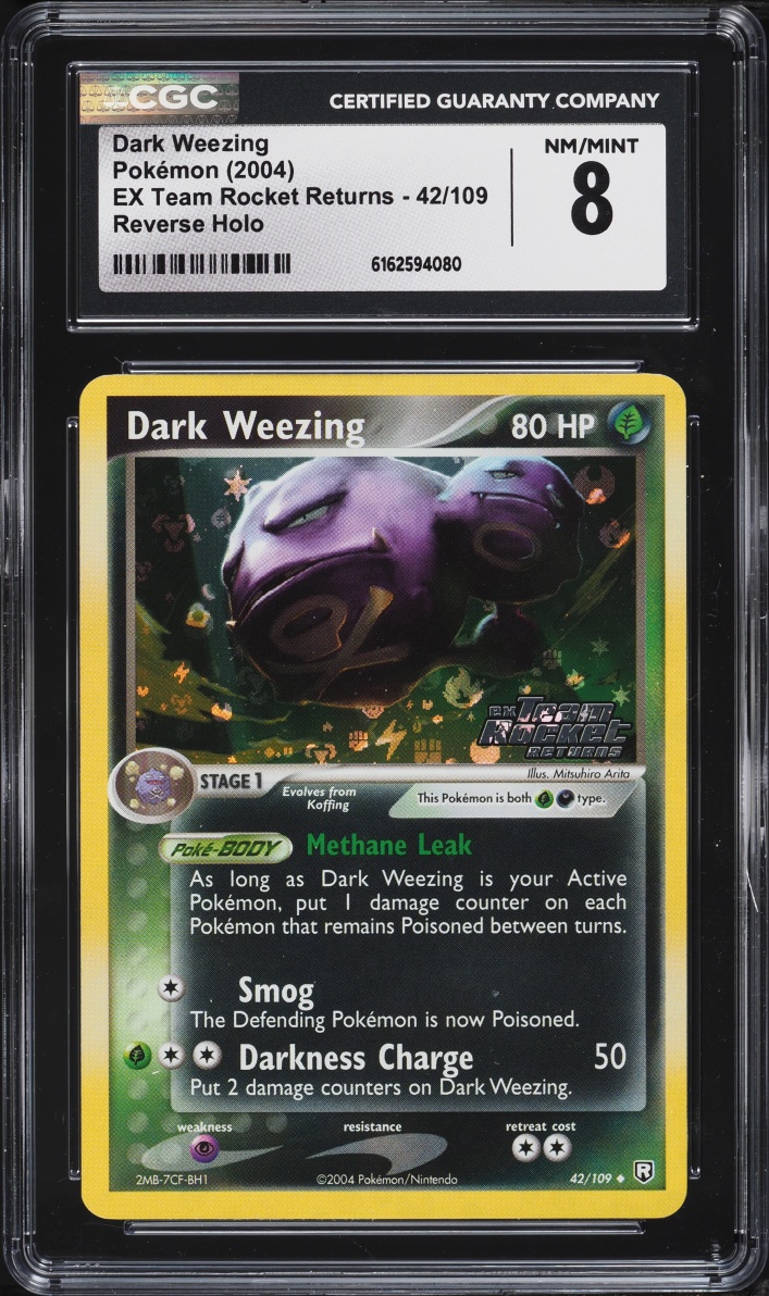 2004 Pokemon EX Team Rocket Returns Reverse Holo Dark Weezing #42 CGC 8 NM-MT