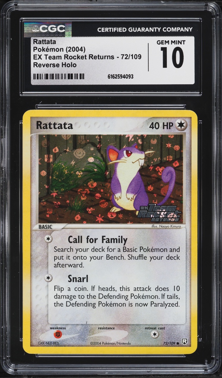 2004 Pokemon EX Team Rocket Returns Reverse Holo Rattata #72 CGC 10 GEM MINT