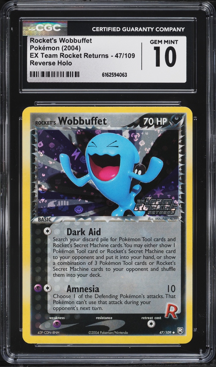 2004 Pokemon EX Team Rocket Returns Reverse Holo Rocket's Wobbuffet #47 CGC 10 GEM MINT