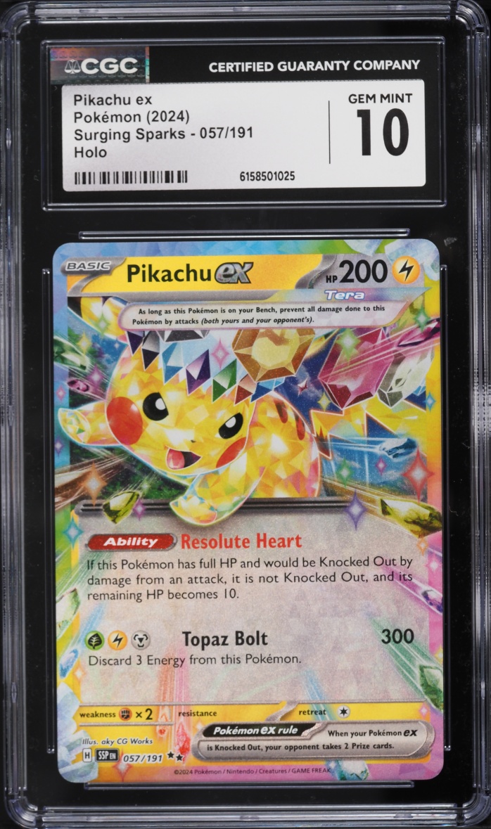 2024 Pokemon Scarlet & Violet Surging Sparks Holo Pikachu EX #57 CGC 10 GEM MINT