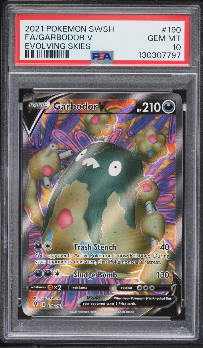 2021 Pokemon Sword & Shield Evolving Skies Full Art Garbodor V #190 PSA 10 GEM MINT