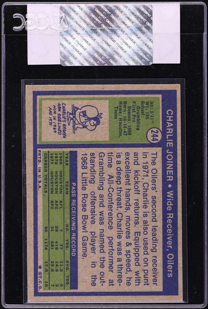 1972 Topps Football Charlie Joiner ROOKIE #244 CGC AUTH
