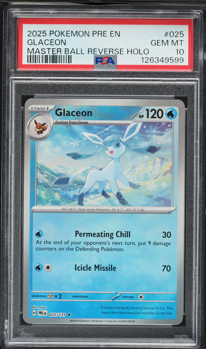 2025 Pokemon Scarlet & Violet Prismatic Evolutions Master Ball Reverse Holo Glaceon #25 PSA 10