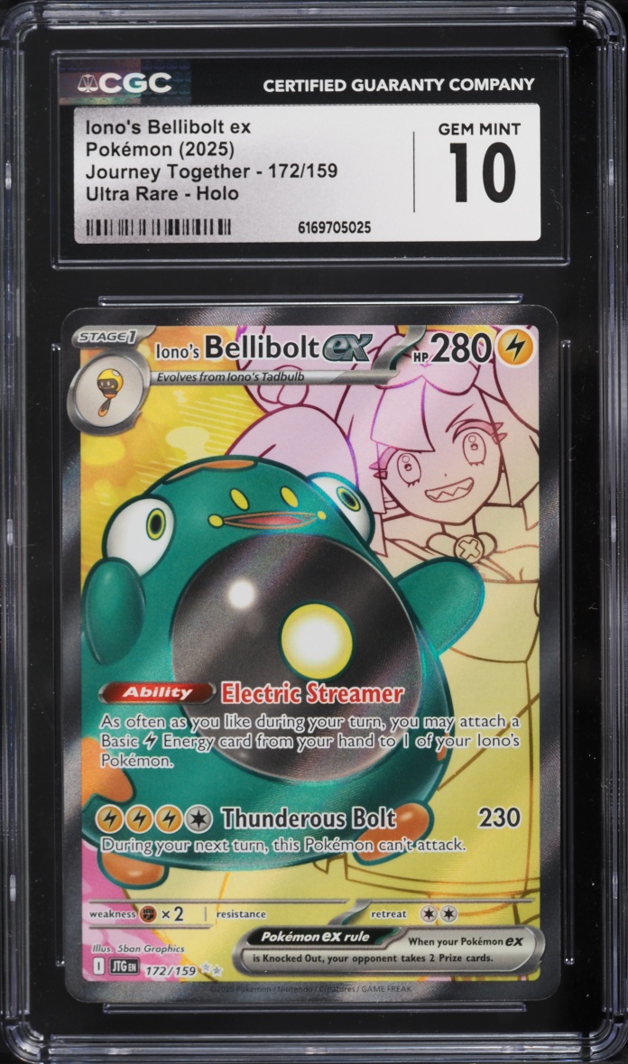 2025 Pokemon Scarlet & Violet Journey Together Full Art Iono's Bellibolt ex #172 CGC 10 GEM