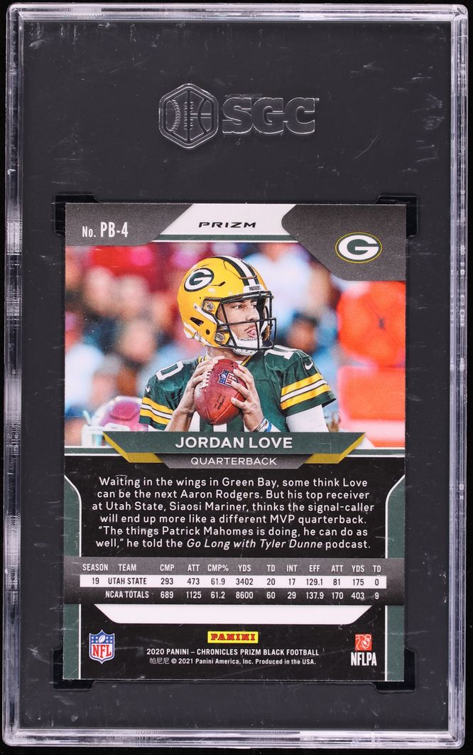 2020 Panini Chronicles Prizm Black Silver Jordan Love ROOKIE #PB-4 SGC 10 GEM