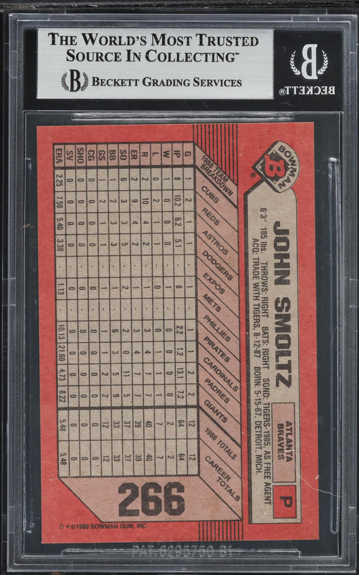 1989 Bowman John Smoltz ROOKIE #266 BGS 9 MINT