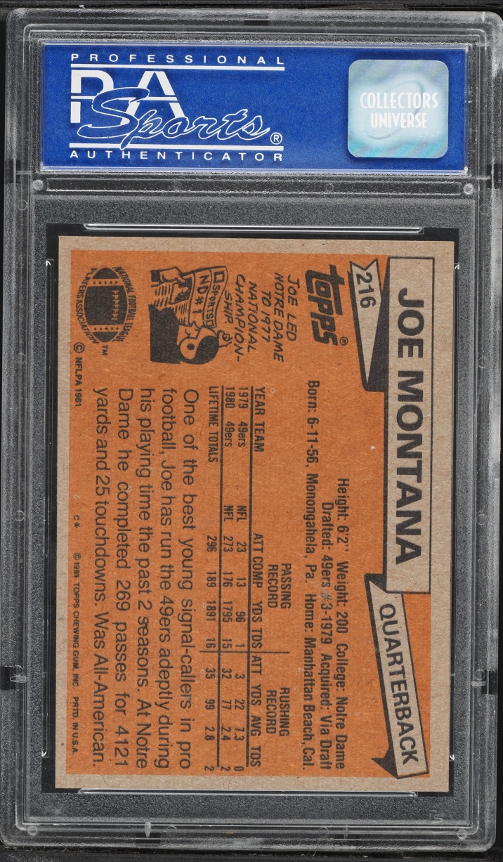 1981 Topps Football Joe Montana ROOKIE #216 PSA 9 MINT