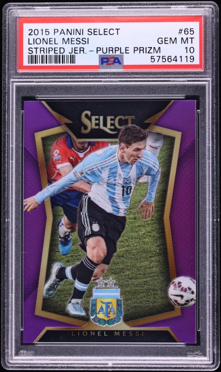2015 Select Striped Jersey Purple Prizm Lionel Messi /99 #65 PSA 10 GEM MINT