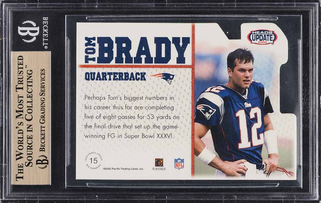 2002 Pacific Heads Update Big Numbers Tom Brady #15 BGS 9.5 GEM MINT