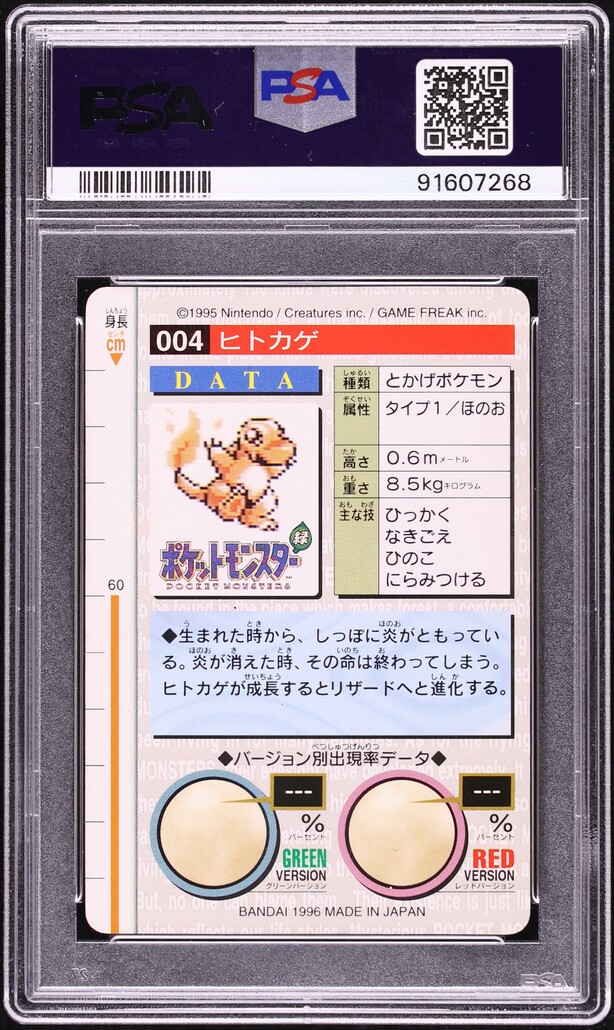 1996 Pokemon Japanese Bandai Carddass Vending Green Charmander #4 PSA 10 GEM MINT