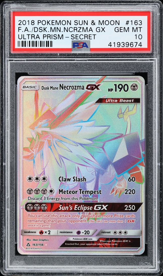2018 Pokemon Sun & Moon Ultra Prism Rainbow Rare Dusk Mane Necrozma GX #163 PSA 10 GEM MINT
