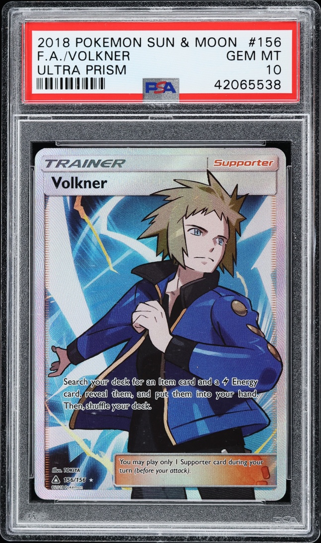 2018 Pokemon Sun & Moon Ultra Prism Full Art Volkner #156 PSA 10 GEM MINT