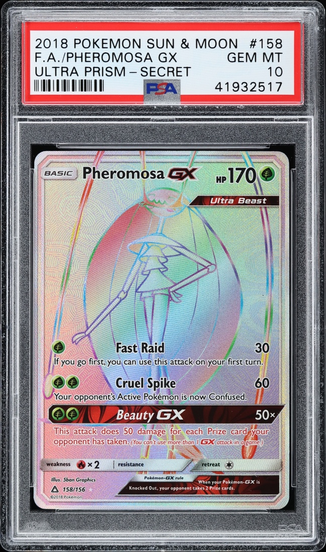 2018 Pokemon Sun & Moon Ultra Prism Rainbow Rare Pheromosa GX #158 PSA 10 GEM MINT