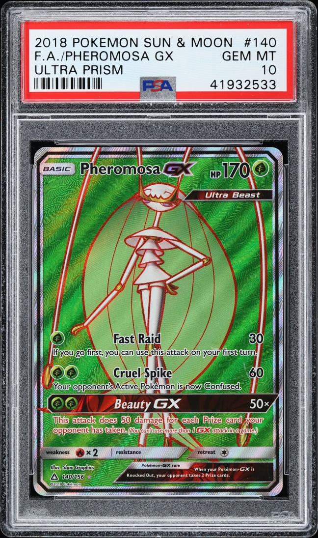 2018 Pokemon Sun & Moon Ultra Prism Full Art Pheromosa GX #140 PSA 10 GEM MINT
