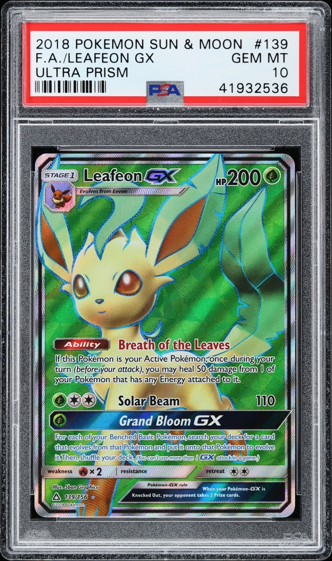 2018 Pokemon Sun & Moon Ultra Prism Full Art Leafeon GX #139 PSA 10 GEM MINT