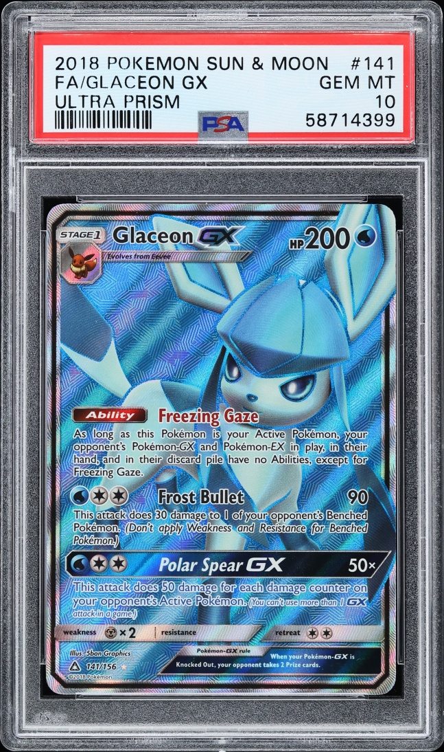 2018 Pokemon Sun & Moon Ultra Prism Full Art Glaceon GX #141 PSA 10 GEM MINT