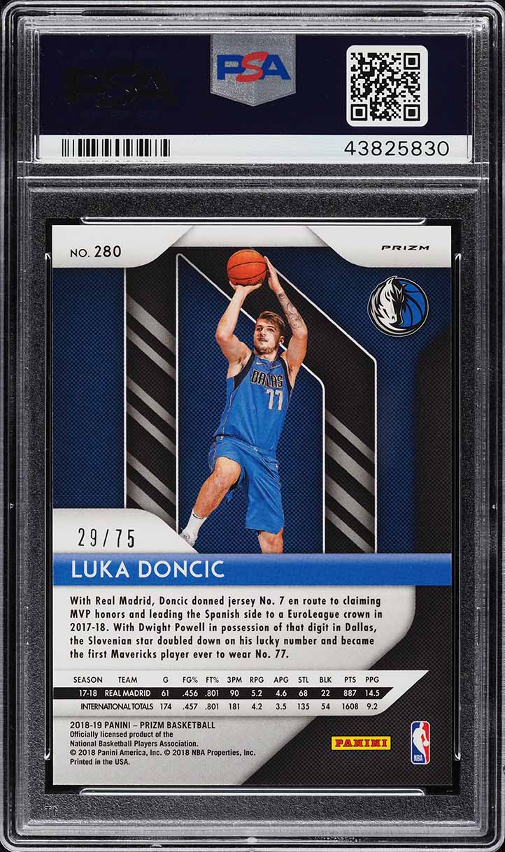 2018 Panini Prizm Purple Prizms Luka Doncic ROOKIE /75 #280 PSA 10 GEM MINT