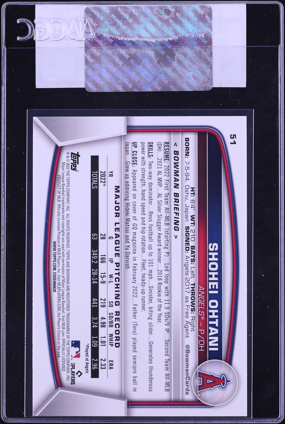 2023 Bowman Shohei Ohtani #51 CGC AUTH