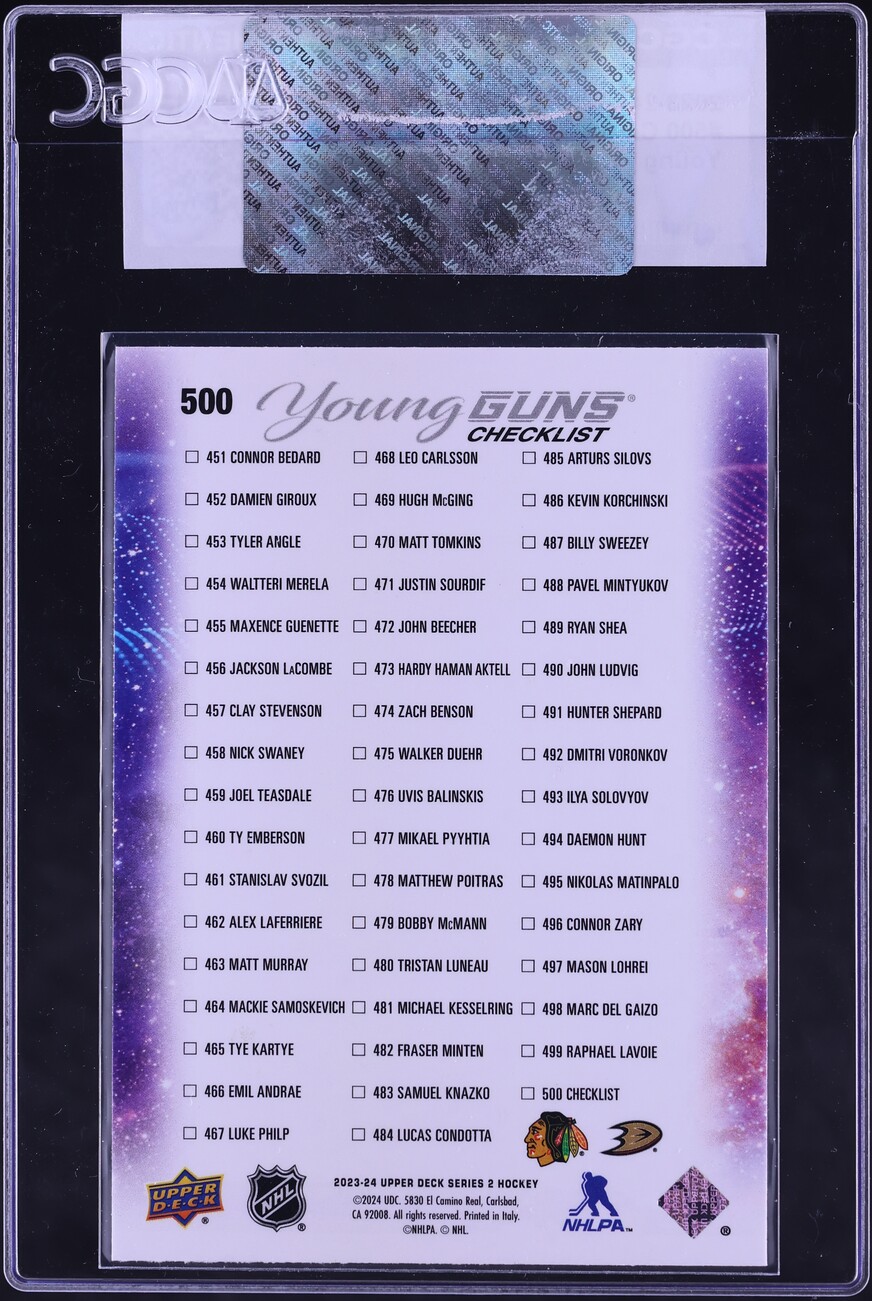 2023 Upper Deck Young Guns Checklist Connor Bedard Leo Carlsson ROOKIE #500 CGC AUTH
