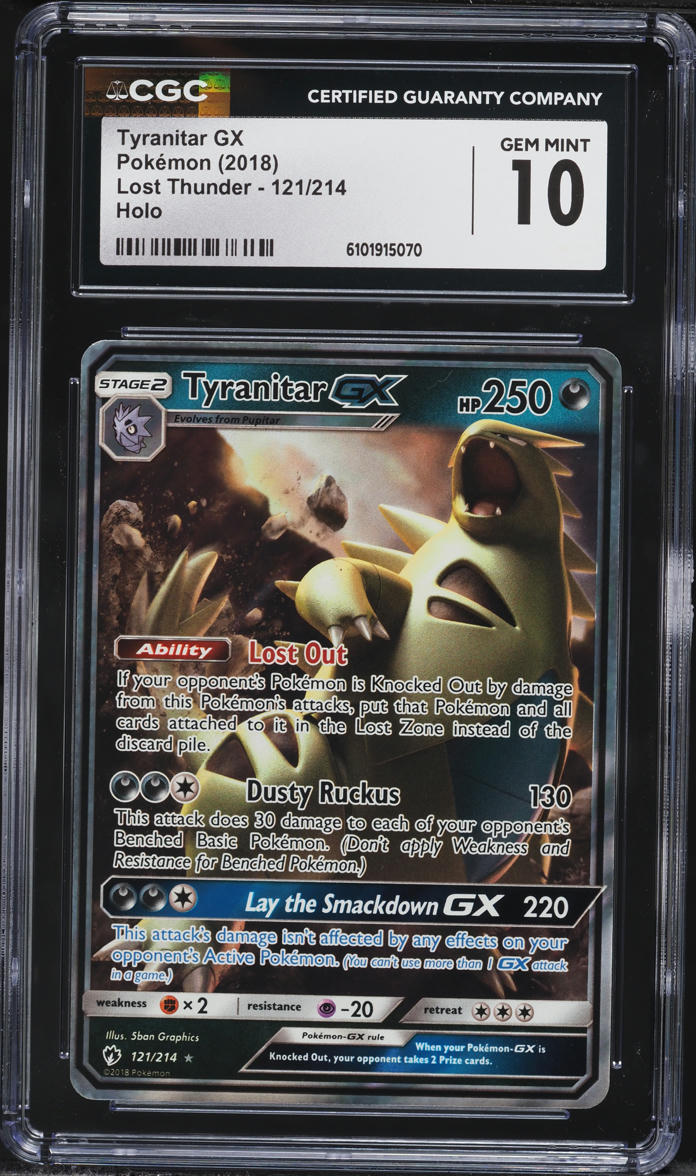 2018 Pokemon Sun & Moon Lost Thunder Tyranitar GX #121 CGC 10 GEM MINT