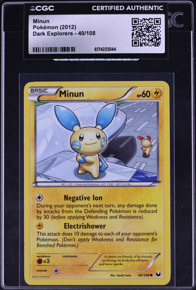 2012 Pokemon Black & White Dark Explorers Minun #40 CGC AUTH