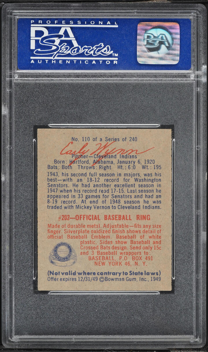 1949 Bowman Early Wynn ROOKIE #110 PSA 7 NRMT