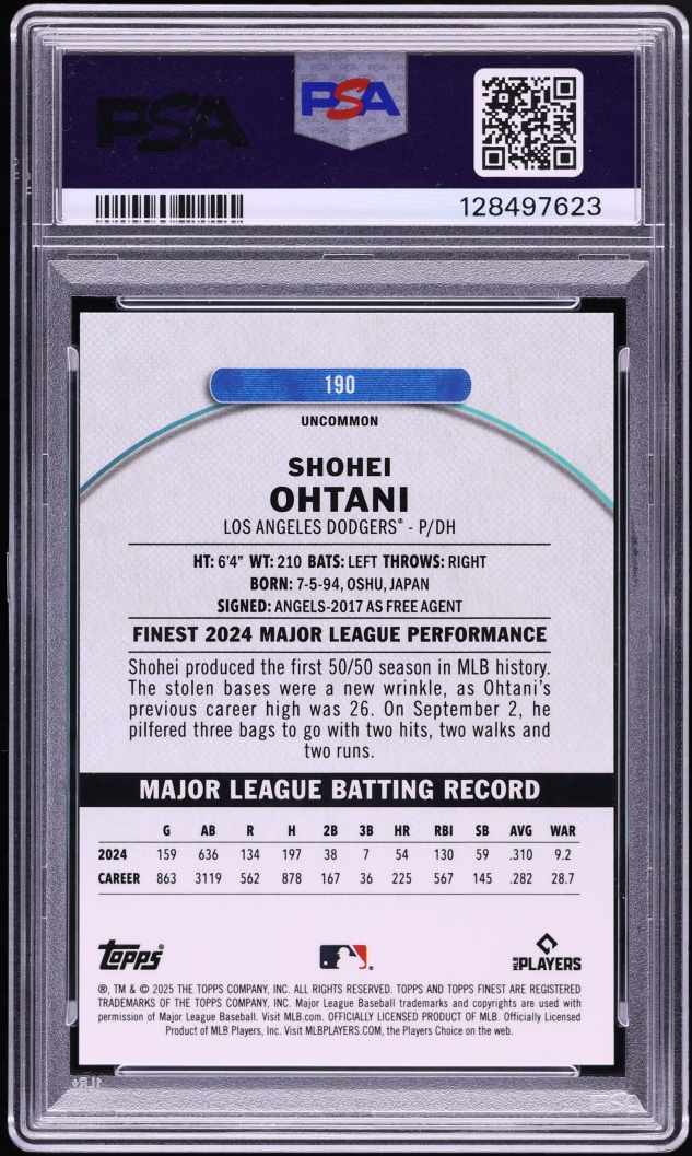 2025 Finest Gold Refractor Shohei Ohtani /25 #190 PSA 10 GEM MINT