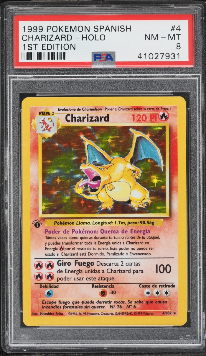 1999 Pokemon Spanish Base Set 1st Edition Holo Charizard #4 PSA 8 NM-MT