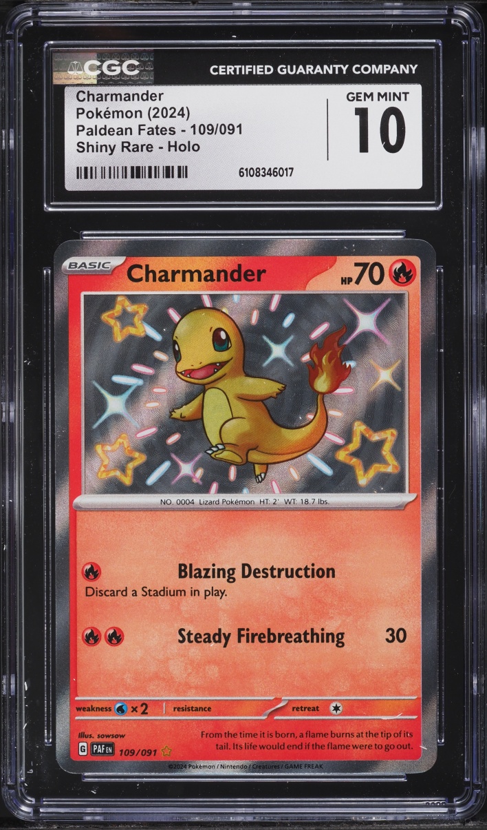 2024 Pokemon Scarlet & Violet Paldean Fates Shiny Charmander #109 CGC 10 GEM MINT