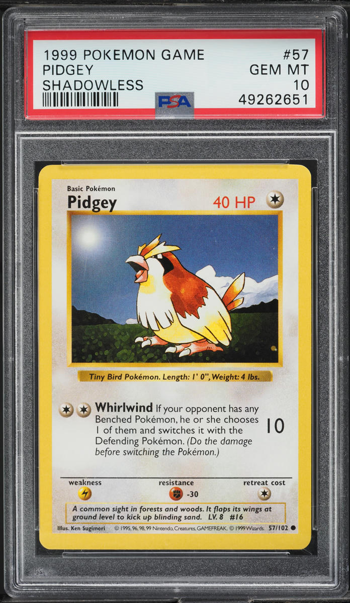 1999 Pokemon Base Set Shadowless Pidgey #57 PSA 10 GEM MINT