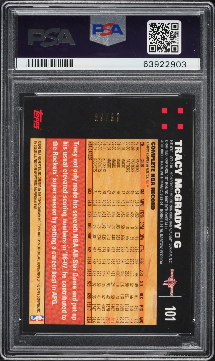 2007 Topps Chrome White Refractor Tracy McGrady /99 #101 PSA 9 MINT