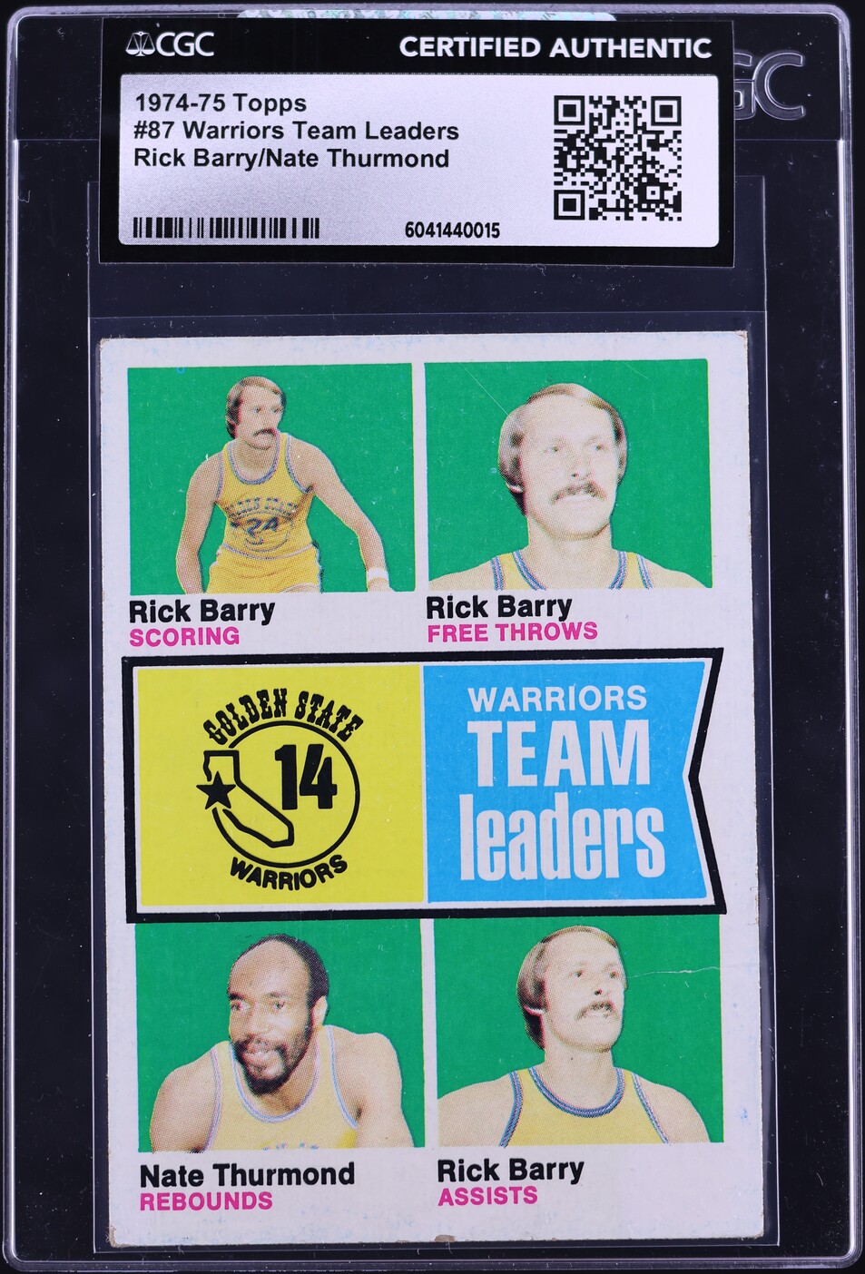 1974 Topps Basketball Nate Thurmond Rick Barry WARRIORS TEAM LDRS #87 CGC AUTH