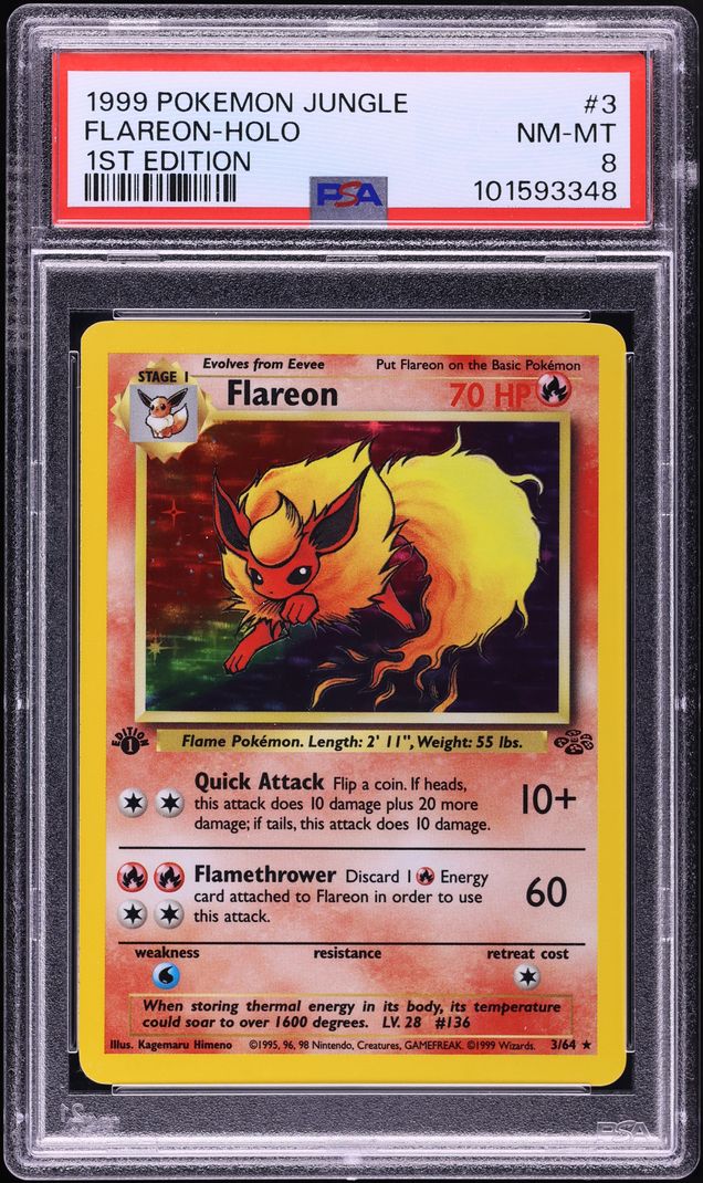 1999 Pokemon Jungle 1st Edition Holo Flareon #3 PSA 8 NM-MT