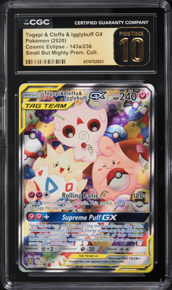 2020 Pokemon SM Cosmic Eclipse Full Art Togepi & Cleffa & Igglybuff GX #143a CGC 10 PRISTINE