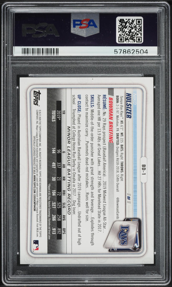 2020 Bowman Draft 1st Edition Gold Foil Niko Hulsizer PROSPECT /50 #BD-1 PSA 10 GEM MINT