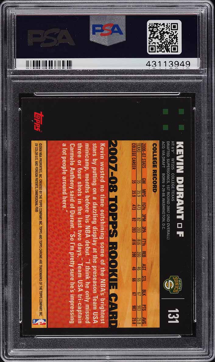 2007 Topps Chrome Kevin Durant ROOKIE #131 PSA 10 GEM MINT