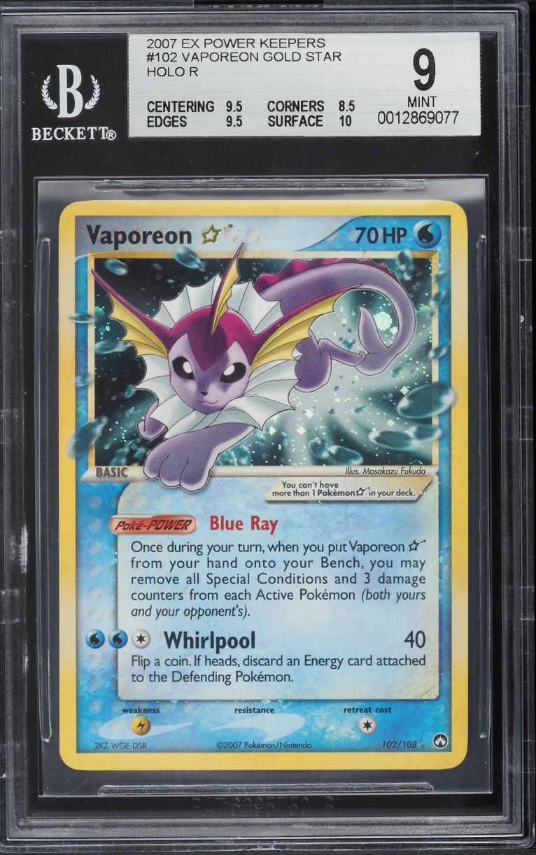 2007 Pokemon EX Power Keepers Holo Vaporeon Gold Star #102 BGS 9 MINT
