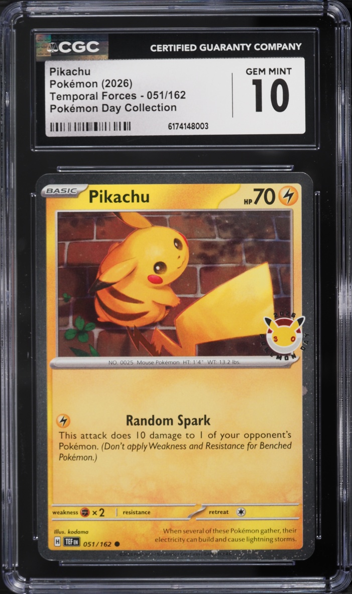 2026 Pokemon Scarlet & Violet Temporal Forces Day Collection Pikachu #51 CGC 10 Gem Mint