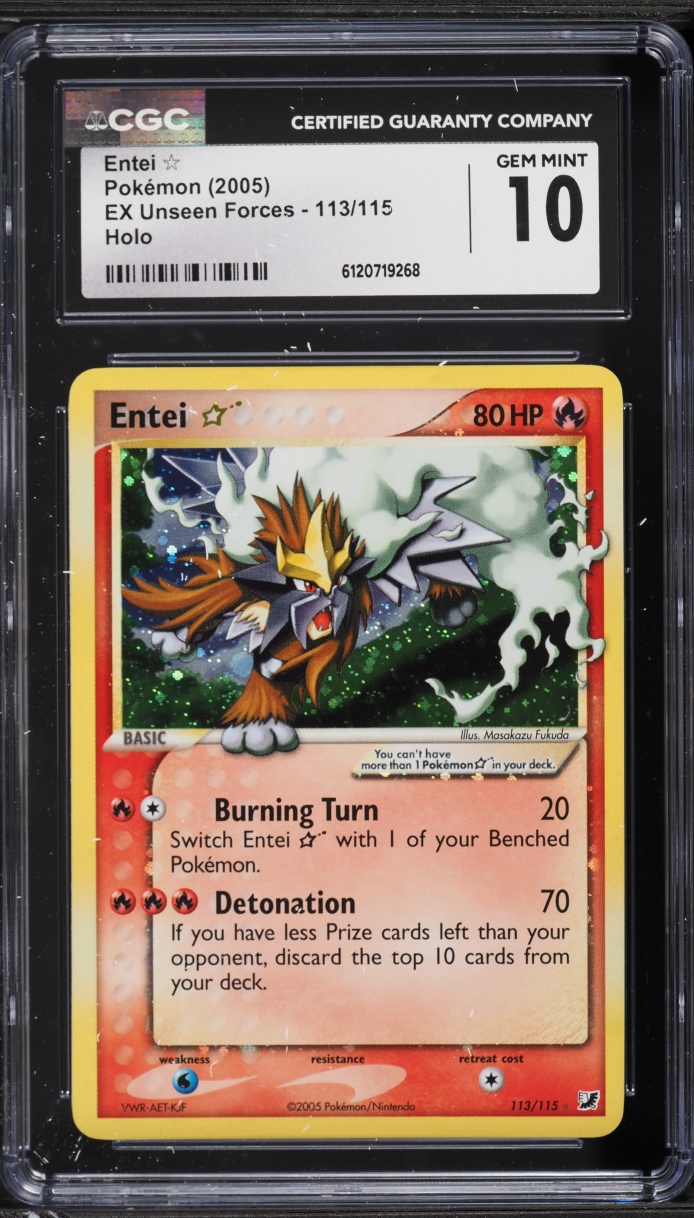 2005 Pokemon EX Unseen Forces Holo Entei Gold Star #113 CGC 10 GEM MINT