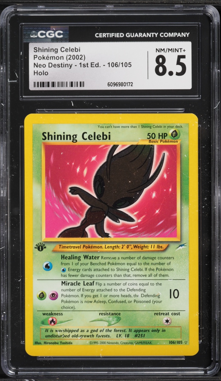 2002 Pokemon Neo Destiny 1st Edition Holo Shining Celebi #106 CGC 8.5 NM-MT+