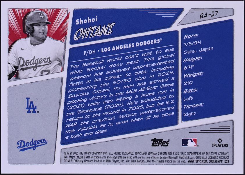 2025 Bowman Anime Kanji Variation Shohei Ohtani #BA-27 CGC AUTH